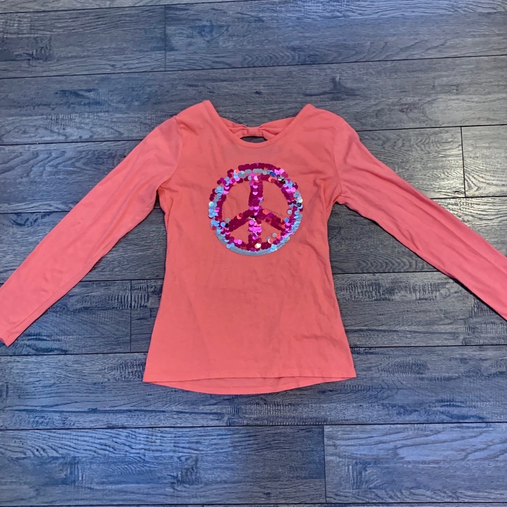 Girls Peace Sign Glittery Top